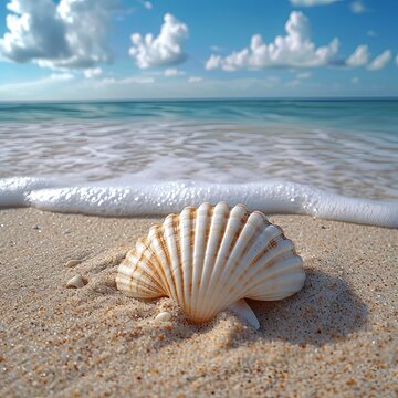 White Sand Shell On Beach, White Background, Illustrations Images