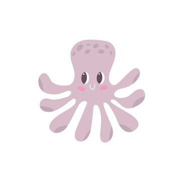 Cute cartoon octopus isolated vector illustration. Sea life elements for childrens illustration