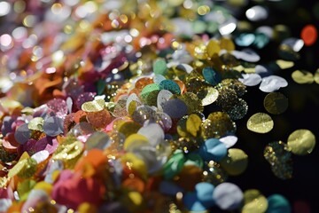 A close-up view of various vibrant colored confetti. Perfect for adding a festive touch to any celebration or event