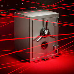 Impenetrable Steel Safe Guarded by Precision Red Laser Security Grid