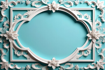 Abstract elegance light blue 3D paper floral frame for a multitude of design applications from book overs to website backgrounds or interior design.Origami trendy template. Generative AI