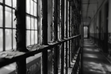 A black and white photo of a jail cell. Suitable for crime-related articles or website content