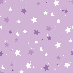 Stars and moons cute hand drawn seamless vector pattern. Fun night sky doodle background for kids room decor, nursery art, fabric, wallpaper, wrapping paper, apparel, gift, textile, card, packaging.
