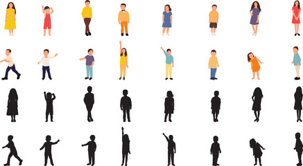 children set on white background, vector