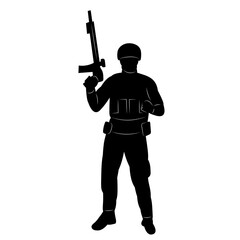 soldier with weapon silhouette on white background