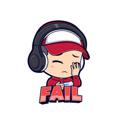 Fail gamer boy expressions sticker gaming mascot logo