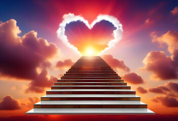 Stairway to Heaven.Stairs in sky. Concept with sun and clouds.