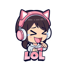 Gamer girl esport gaming laughing emotion mascot logo vector