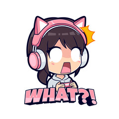 Shocked gamer girl expressions cartoon character mascot logo vector