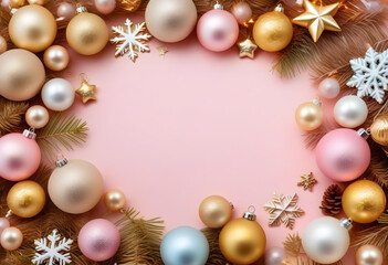 New Year Wishes! Top-view photo of chic tree decorations, golden