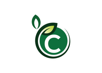 Letter C Green leaf logo design vector template. Letter C Nature Growth Leaf vector logo