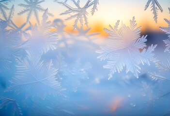 Fototapeta na wymiar Winter frost patterns on glass. Ice crystals or cold winter background.