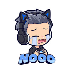 Cute gamer boy crying sad mascot logo gaming sticker