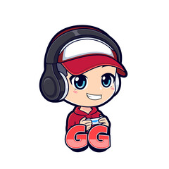 Chibi gamer boy cartoon character mascot logo vector