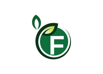 Letter F Green leaf logo design vector template. Letter F Nature Growth Leaf vector logo