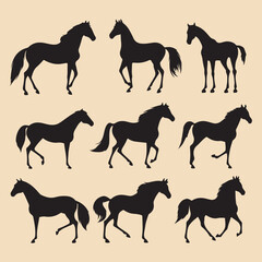 Horse set black silhouette Clip art