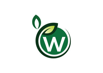 Letter W Green leaf logo design vector template. Letter W Nature Growth Leaf vector logo