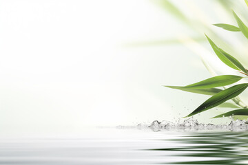 A Tranquil Spa Setting with Sunlit Bamboo and Gentle Water Ripples - Perfect for Travel, Cosmetics, and Beauty Pampering