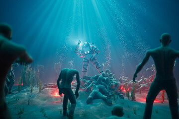 Intrepid Astronaut's Underwater Journey Among Ancient Statues