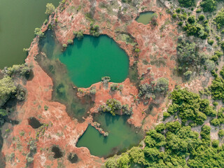 Aerial view of a waterbody in a forest