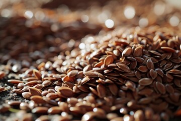 A pile of flax seeds sitting on top of a table. Perfect for illustrating healthy eating or cooking concepts