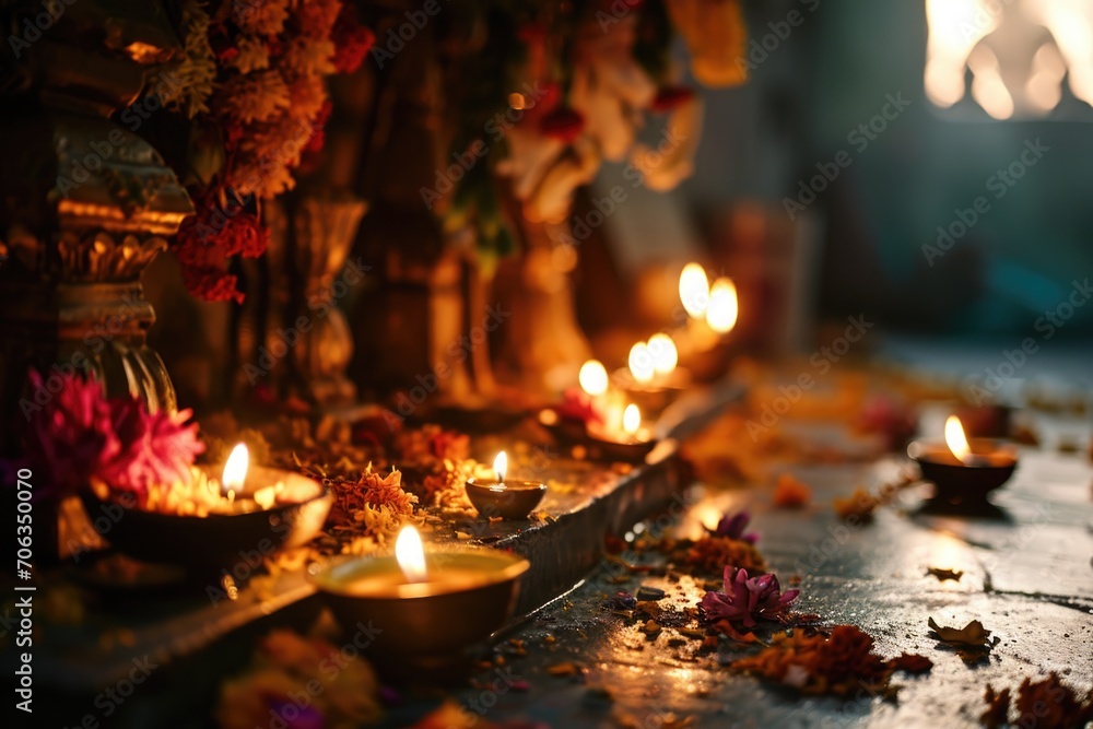 Poster A collection of candles placed on a table. Suitable for various occasions and events