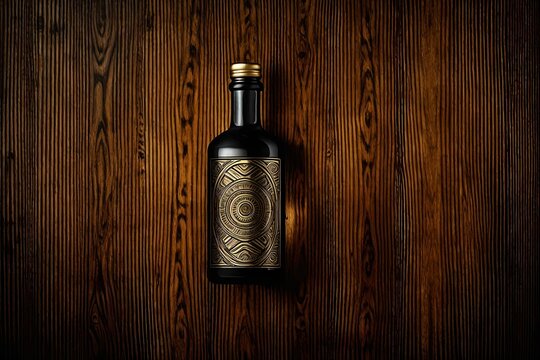 spirit   bottle branding mockup , liquor branding on dark wooden background