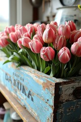 Paint a vintage tulip border with faded edges for an aged appearance in your junk journal art.