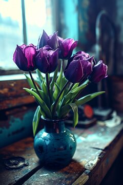 Paint a vintage tulip bouquet with a soft, muted color palette.