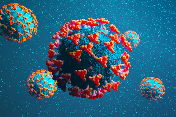 High-Resolution 3D Rendering of Contagious Viruses on Stark Blue Backdrop
