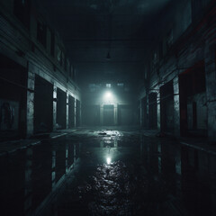 Abandoned asylum with eerie lights