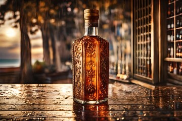  carved crystal liquor decanter , whisky bottle - obrazy, fototapety, plakaty
