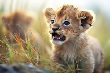 lion cubs first roar captured in a savanna
