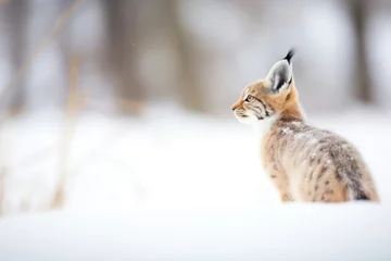 Fotobehang profile of lynx as it stalks through the snow © Natalia