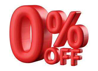 0 percentage off sale discount number red 3d render
