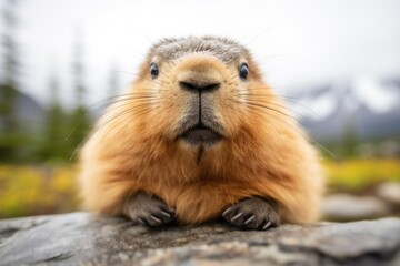 Naklejka na ściany i meble marmot with puffed cheeks during call