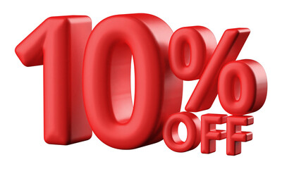 10 percentage off sale discount number red 3d render