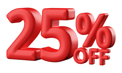 25 percentage off sale discount number red 3d render