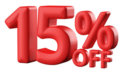 15 percentage off sale discount number red 3d render