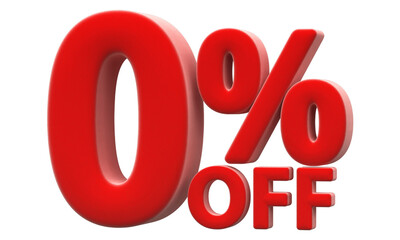0 percentage off sale discount number red 3d render