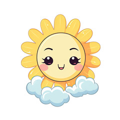 Obraz premium The yellow kawaii sun is a flower with bright big eyes. Cartoon illustration on a transparent background.