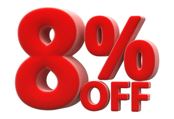8 percentage off sale discount number red 3d render