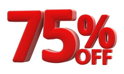 75 percentage off sale discount number red 3d render