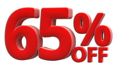 65 percentage off sale discount number red 3d render