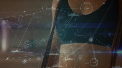 Animation of network of connections over biracial woman wearing sports clothes on street - Powered by Adobe