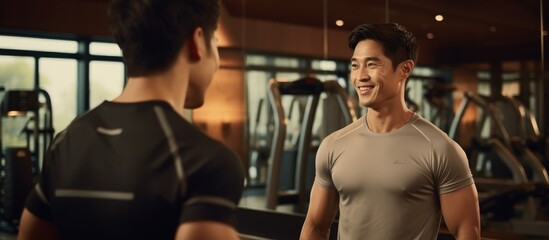 Male Asian personal trainer providing exercise guidance