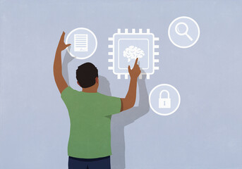 Man managing digital files
