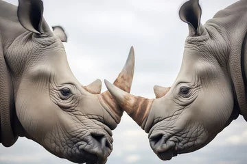 Deurstickers two rhinos locking horns in mild confrontation © Natalia