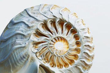 Obraz premium A detailed close-up of a shell resting on a white surface. Perfect for nature-themed designs and beach-related concepts