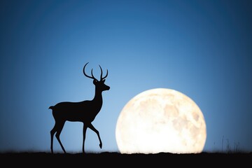 springbok silhouette against full moon - obrazy, fototapety, plakaty